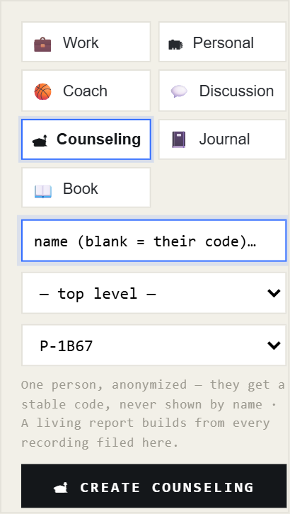 Creating a Counseling folder - the linked person shows only as their code